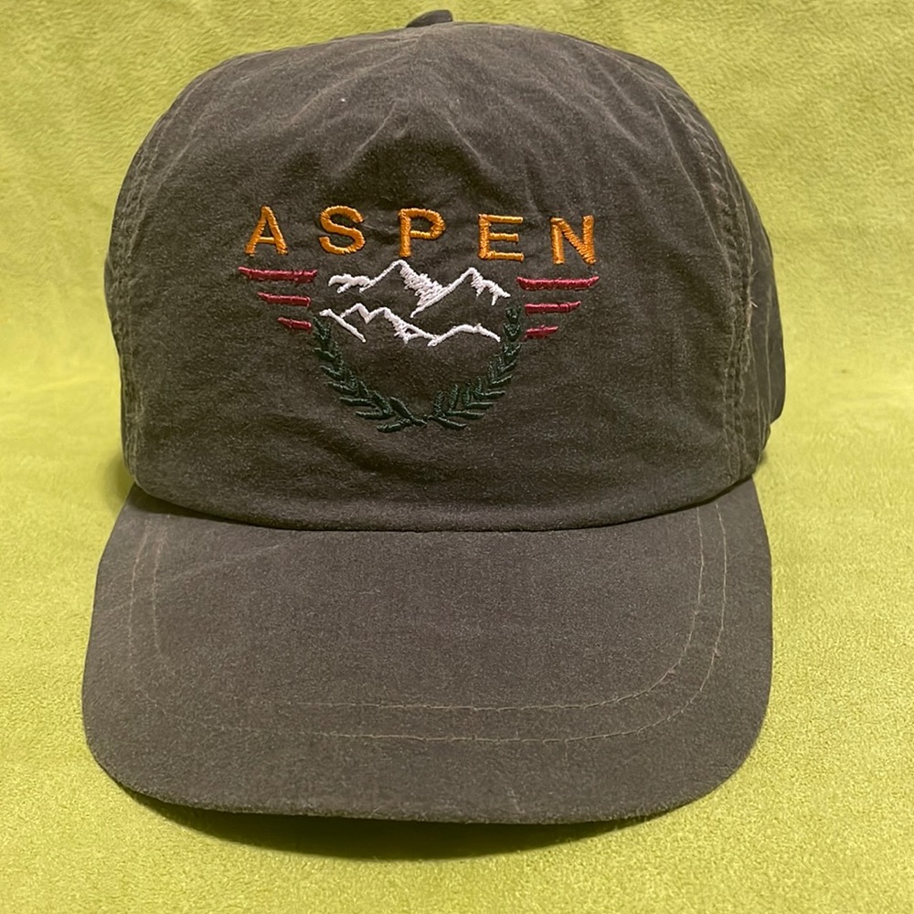 Vintage Nylon Aspen Colorado Leather Strapback Trucker Hat BaseballCap Hat Cap